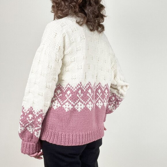 Vintage Hand Knit Fair Isle Oversized Sweater Slouchy Loose Fisherman 80s 90s - Picture 4 of 9